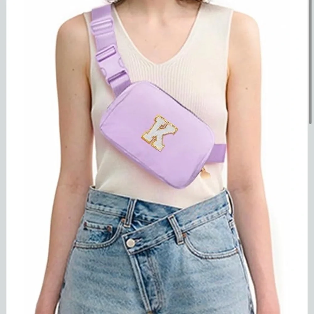 Lavender Kids Belt Bag with Gold Initial